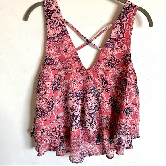 Decree Pink Paisley Criss Cross Layer Tank Blouse - Picture 3 of 9
